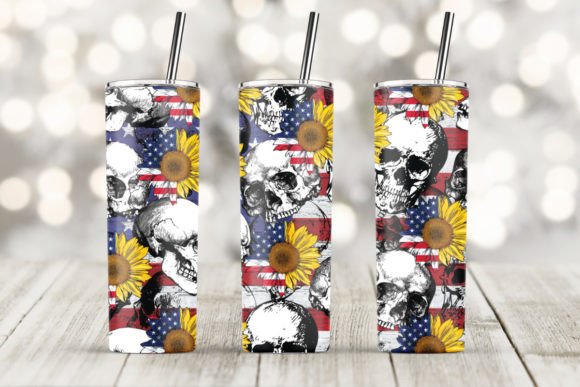 American Flag Skull 20oz Skinny Tumbler
