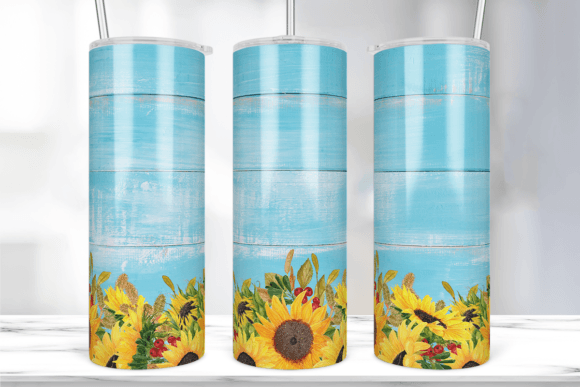 Blue Wood Sunflower Tumbler Wrap