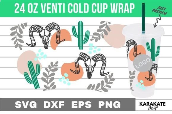 Bull Skull, 24oz Venti Cup Hold Wrap