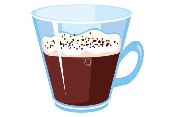 Cappuchino in Glass Cup. Cartoon Milked