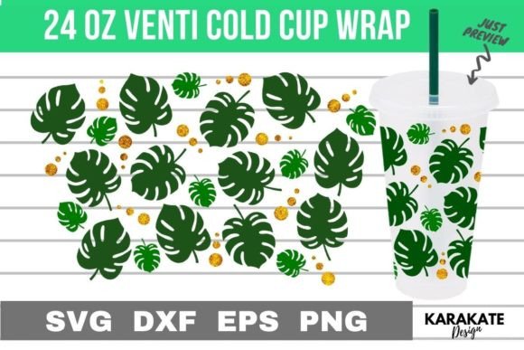 Golden Monstera 24 Oz Venti Cup Wrap